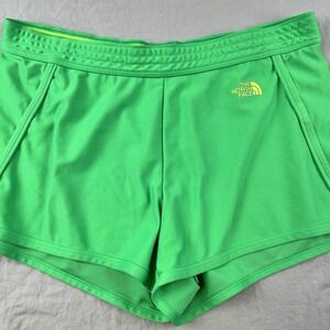 NORTH FACE Sunriser Logo Shorts Womens Large Green Split Hem Running Performance